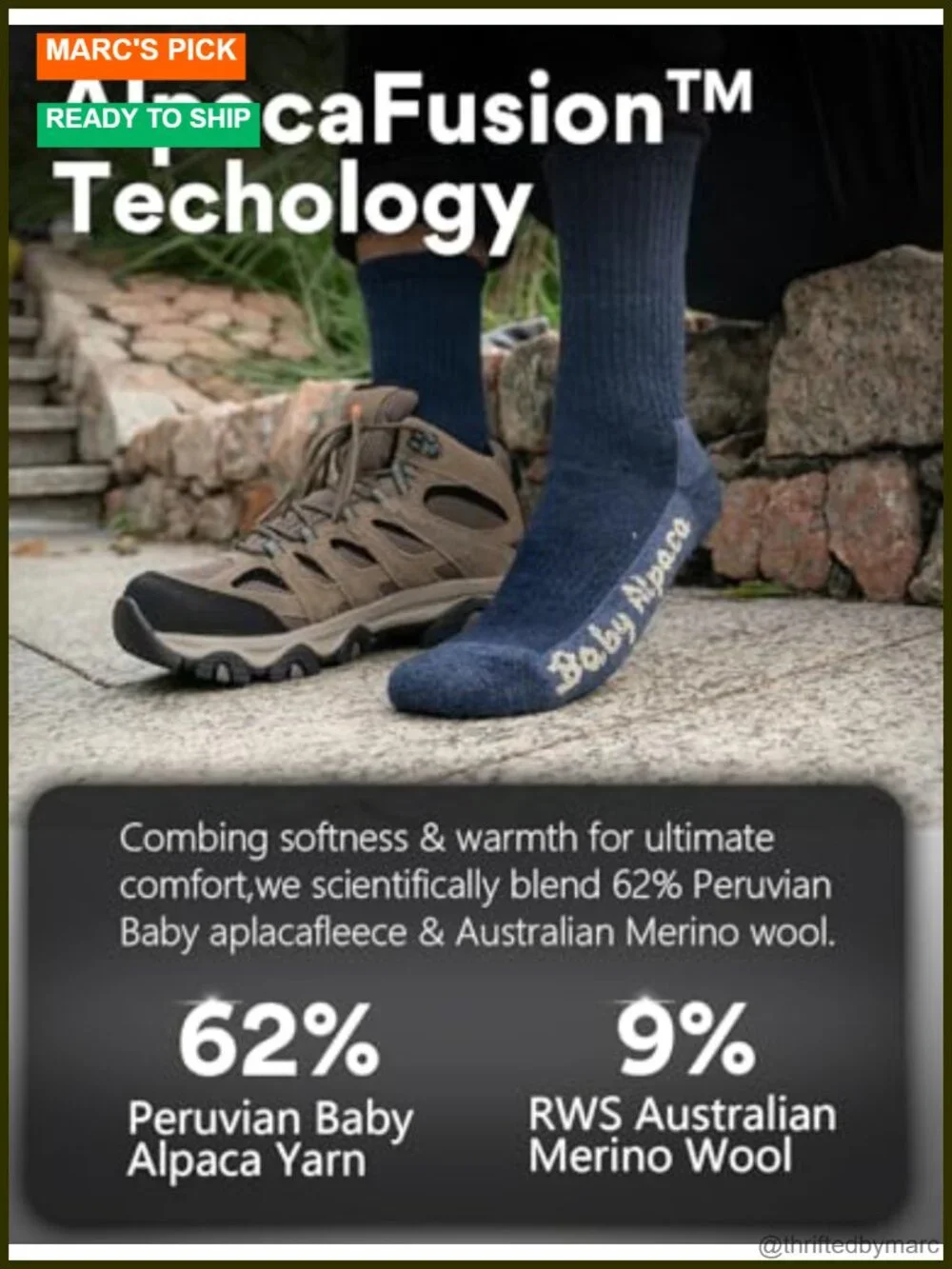 Alpaca Wool Heavyweight Thermal Hiking Socks Men's Crew